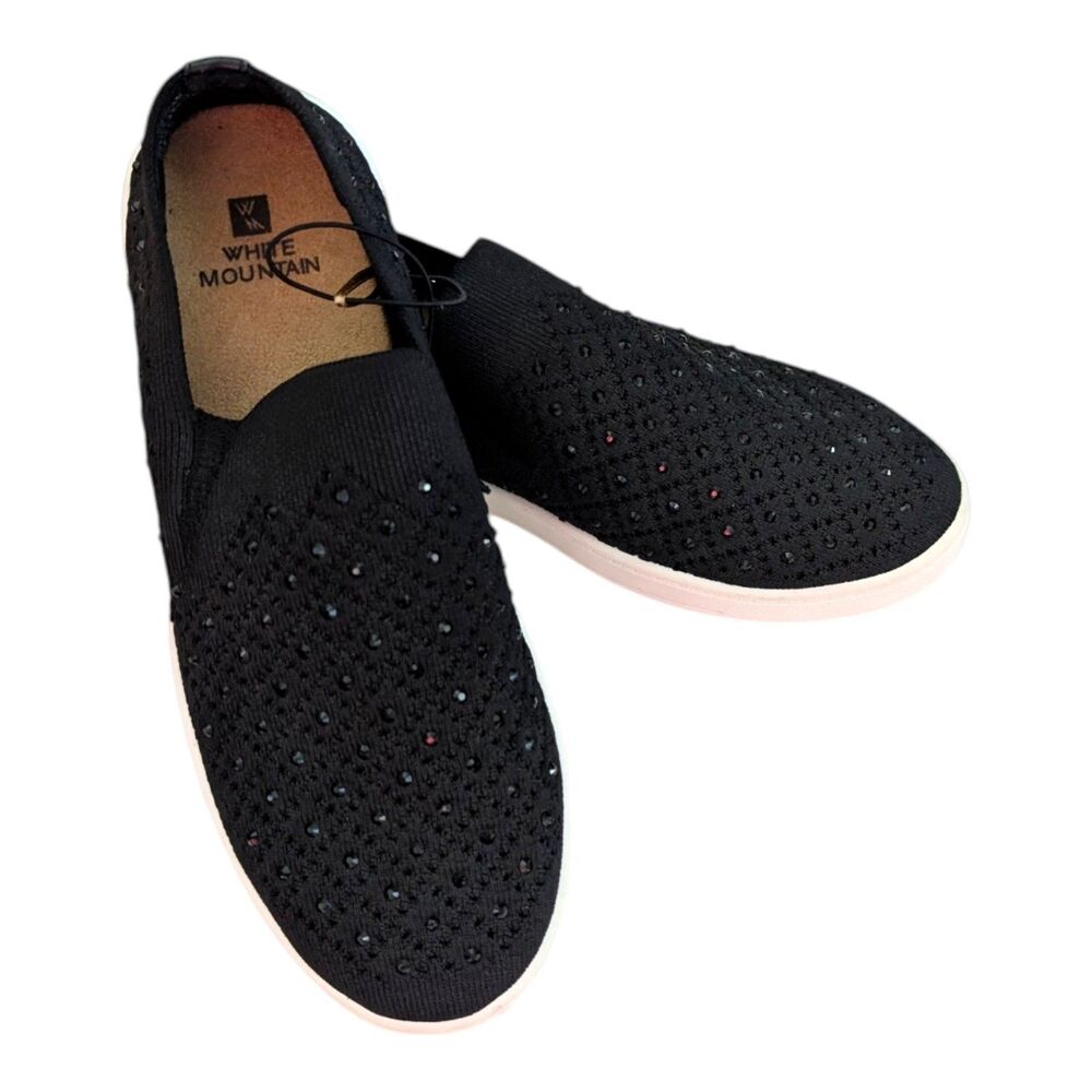White Mountain Women's Size 7M Bling Black Slip On Shoes